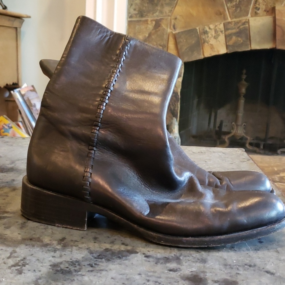 Black leather mud calf flat booties